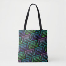 Saco Tote com Padrão de Cassete Neon Multicolor