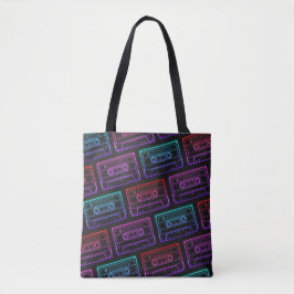 Saco Tote com Padrão de Cassete Neon Multicolor