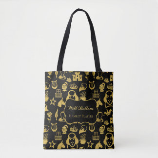 Saco Tote com Padrão de Shakespeare Dourado em Pre