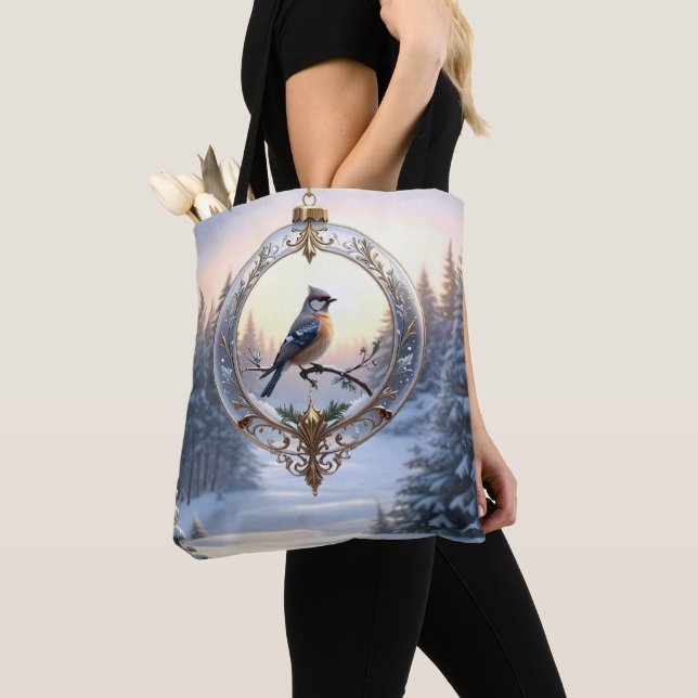 Saco Tote com Pássaro em Ornamento de Natal (Close Up)