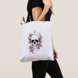 Saco Tote Crânio e Flor | Design Floral Ousado