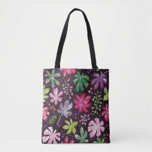 Saco Tote de Arte com Padrão Floral Escuro
