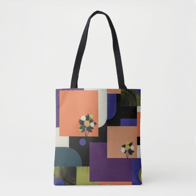 Saco Tote de Arte de Geometria Floral Abstrata (Frente)