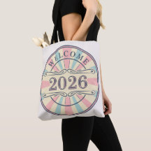 Saco Tote de Boas-vindas Retro 2026 Ano Novo