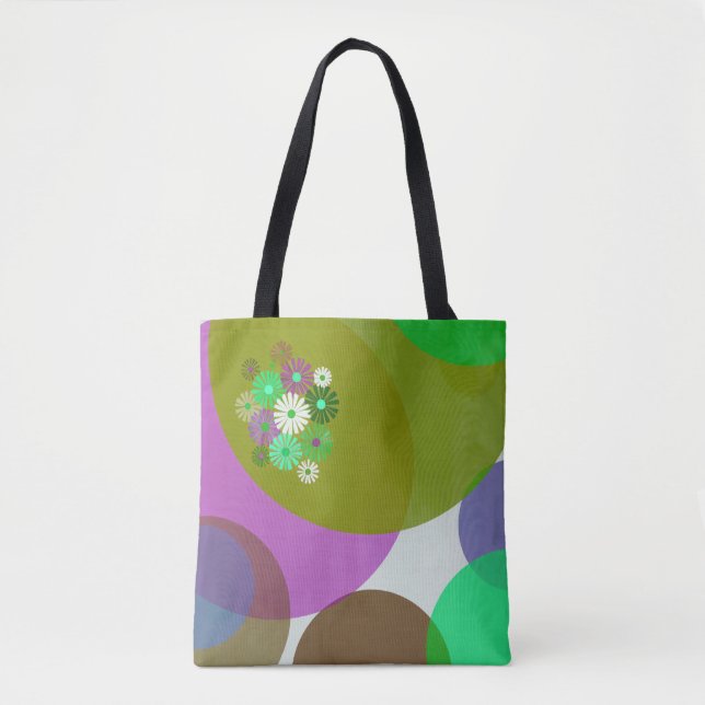 Saco Tote de Círculos Florais Abstratos Coloridos (Frente)