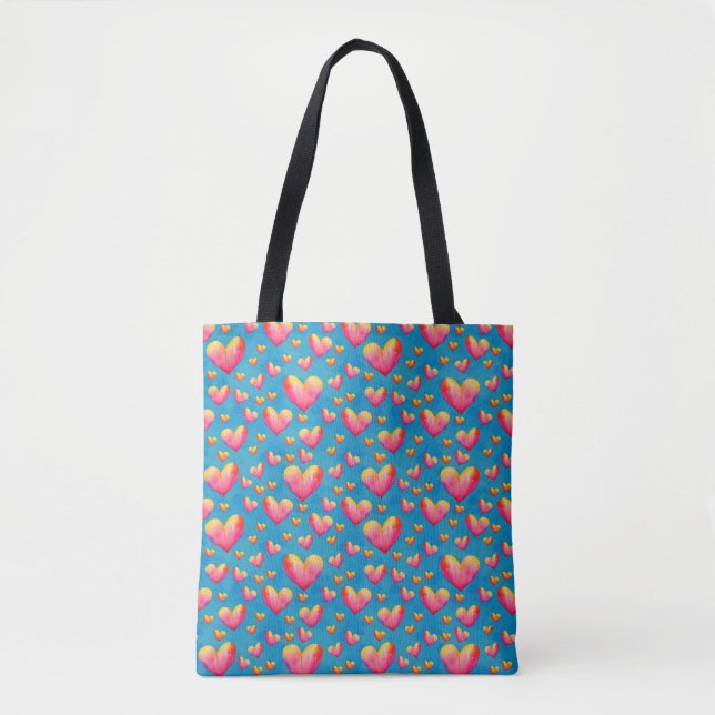 Saco Tote de Corações Aquarelados Multicoloridos (Frente)