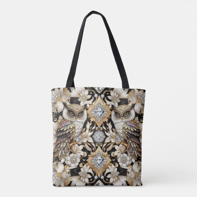 Saco Tote de Corujas Arco-íris Art Déco (Verso)