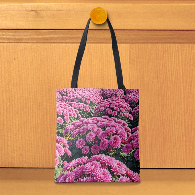 Saco Tote de Crisântemos Rosa (Tote bag with pink chrysanthemums)