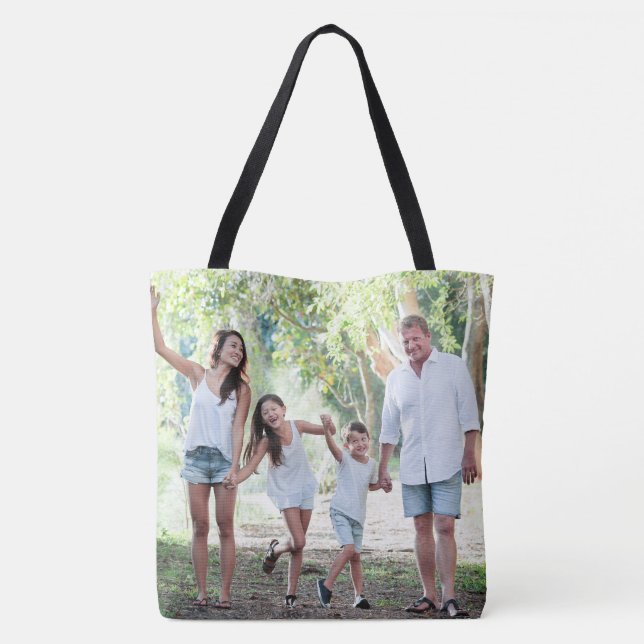Saco Tote de Foto Personalizada da Família em Dois (Verso)