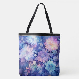 Saco Tote de Impressão Multi Flor de Peônia Azul