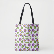 Saco Tote de Lona com Padrão Floral Violeta Roxo –