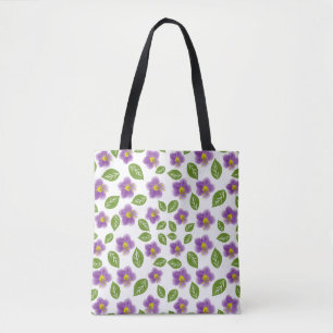 Saco Tote de Lona com Padrão Floral Violeta Roxo –