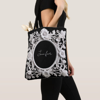 saco tote de moldura de flor de papel personalizad