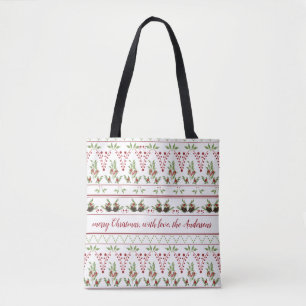 Saco tote de pinhas e bagas com texto