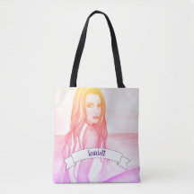 Saco Tote de Pintura em Aquarela Menina na Praia