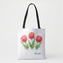 Saco Tote de Tulipas Vermelhas Aquareladas Persona