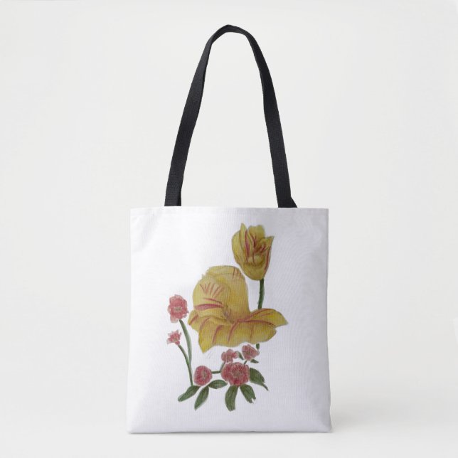 Saco Tote Desenho de Flores Aquarela (Frente)