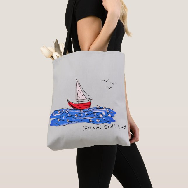 Saco Tote Esboço de Gaivotas Barco Mar Sonho Vela  (Close Up)