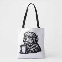 Saco Tote Esboço Engraçado de Cão Desgrenhado Bebe