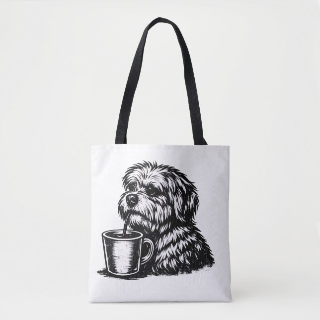 Saco Tote Esboço Engraçado de Cão Desgrenhado Bebe (Frente)