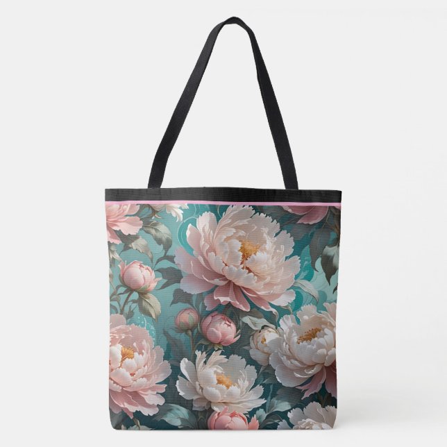 Saco Tote estampado com Peônias Florais (Frente)