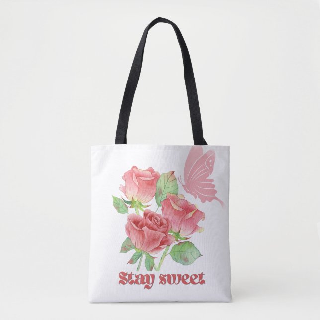 Saco Tote Estético Rosa Romântica - Presente Inspi (Frente)