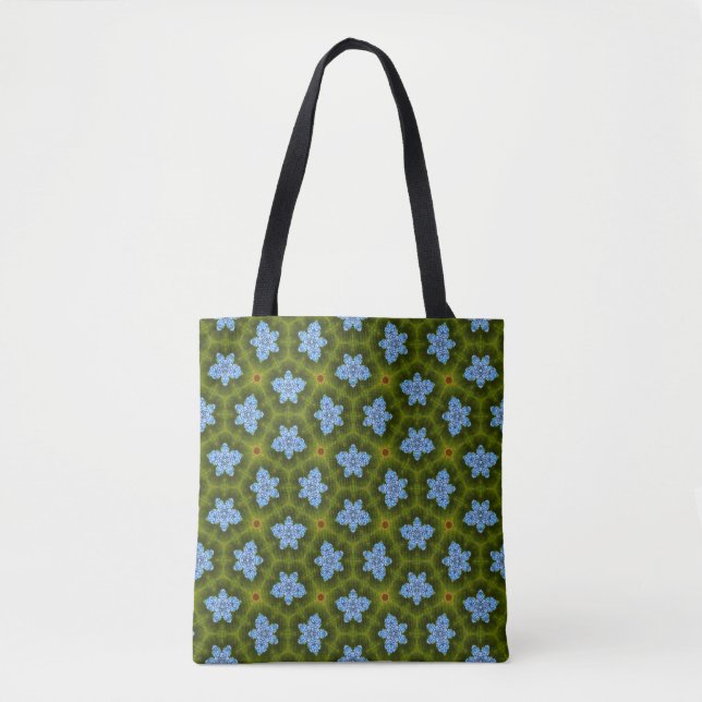 Saco Tote Floral Azul Céu Verde Oliva (Frente)