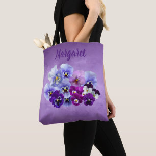 Saco Tote Floral Personalizado Pretty Pansies