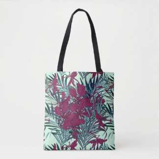 Saco Tote Floral Tropical Violeta e Azul Marinho