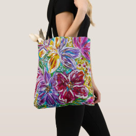 Saco Tote Floral Vaso Azul