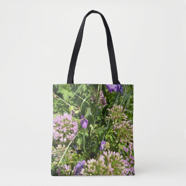 Saco Tote Jardim de Flores Silvestres Roxas | Flor (Frente)
