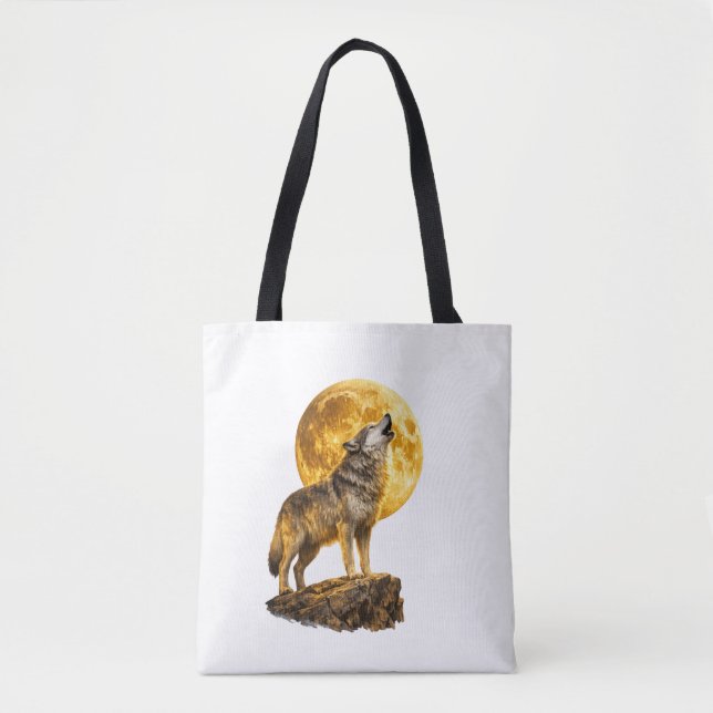 Saco Tote Lobo Uivando para a Lua (Frente)