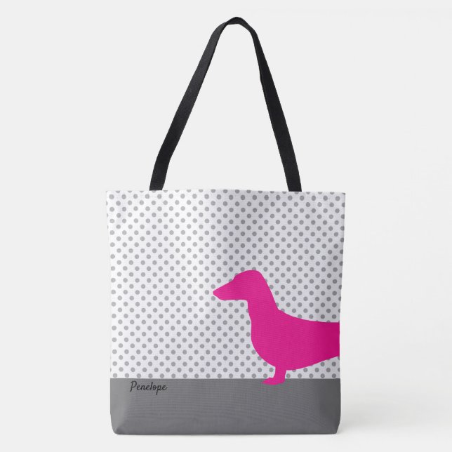 Saco Tote - Meio Dachshund Rosa (Frente)