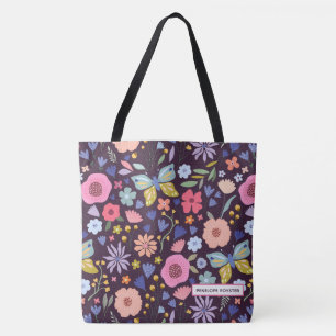 Saco Tote Nome Floral & Ameixa
