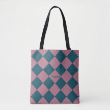 Saco tote padrão argyle nome azul oceano rosa