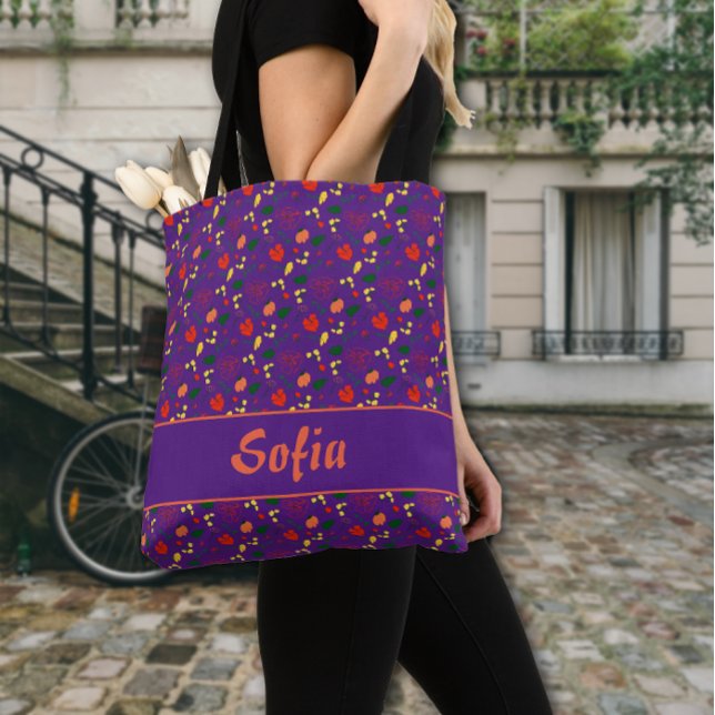 Saco tote padrão de flores silvestres papoula roxa (Criador carregado)