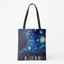 Saco Tote Paisagem Urbana Inspirada na Noite Estre
