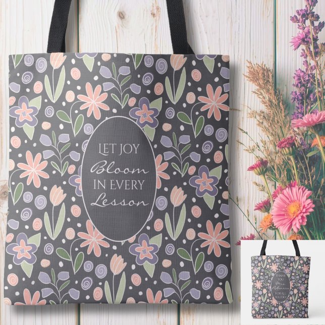 Saco Tote Personalizado de Agradecimento ao Profes (Personalized Teacher Appreciation Tote Bag | Custom Name Floral Gift)