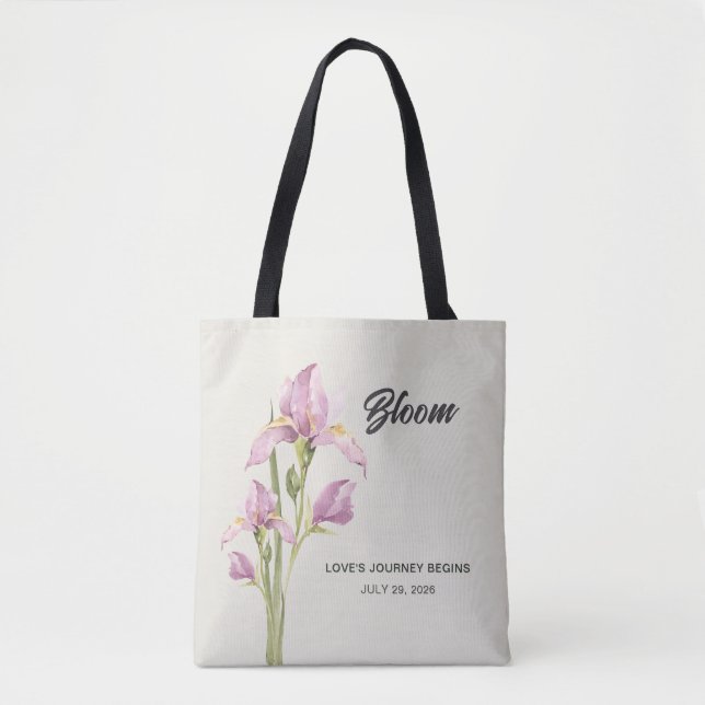 Saco Tote Personalizado de Aquarela Íris | Floral (Frente)