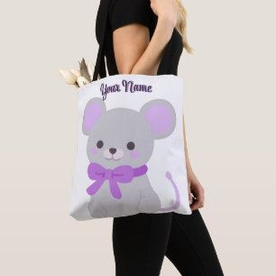 Saco Tote Personalizado Rato Sentado Laço Roxo Fof