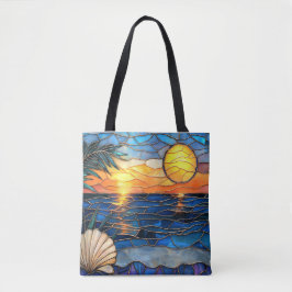 Saco Tote Pôr do Sol Costeiro em Vidro Manchado