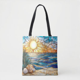 Saco Tote Pôr do Sol na Praia de Vidro Colorido