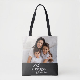 Saco Tote Preto com Rótulo de Mãe Estabelecida Fot