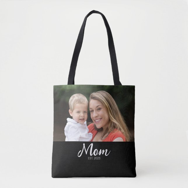 Saco Tote Preto com Rótulo Estabelecido pela Mamãe (Frente)