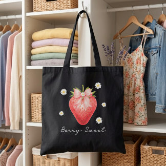 Saco Tote Preto Morango Doce de Frutas