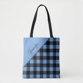 Saco Tote Xadrez Azul Personalizado Blue Buffalo