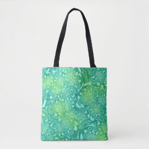sacola de tote de flores batidas verdes