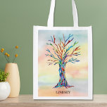 Sacola Ecológica Árvore personalizada do arco-íris<br><div class="desc">Estas Bagas Reutilizáveis de Grocery são decoradas com uma árvore genealógica mosaica, nas cores do arco-íris, sobre fundo aquarela. Facilmente personalizável com seu nome. Use a opção Personalizar mais para alterar o tamanho, o estilo ou a cor do texto, se desejar. Porque nós criamos nosso próprio trabalho de arte você...</div>