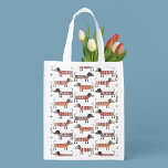 Sacola Ecológica Cão de Enchimento<br><div class="desc">Engraçado, salsicha Dachshund ou cachorros-salsicha em tricô. Perfeito para amantes de cães. Arte original de Nic Squirrell.</div>