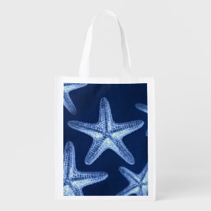 Sacola Ecológica estrela do mar azul náutica rústica da praia